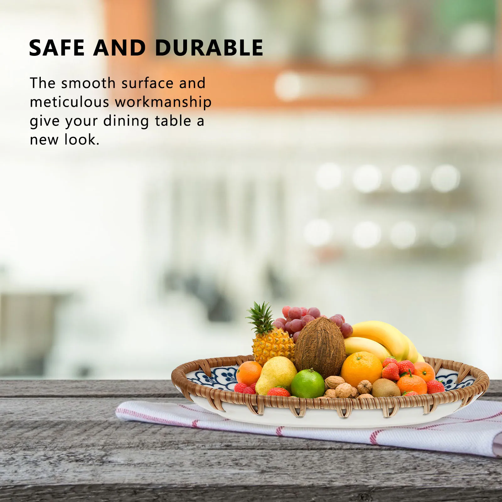 

1Pcs Japanese-Style Rattan Fruit Plate Creative Ceramic Household Stoneware Oval Tray Multifunctional Tableware Dessert Salad