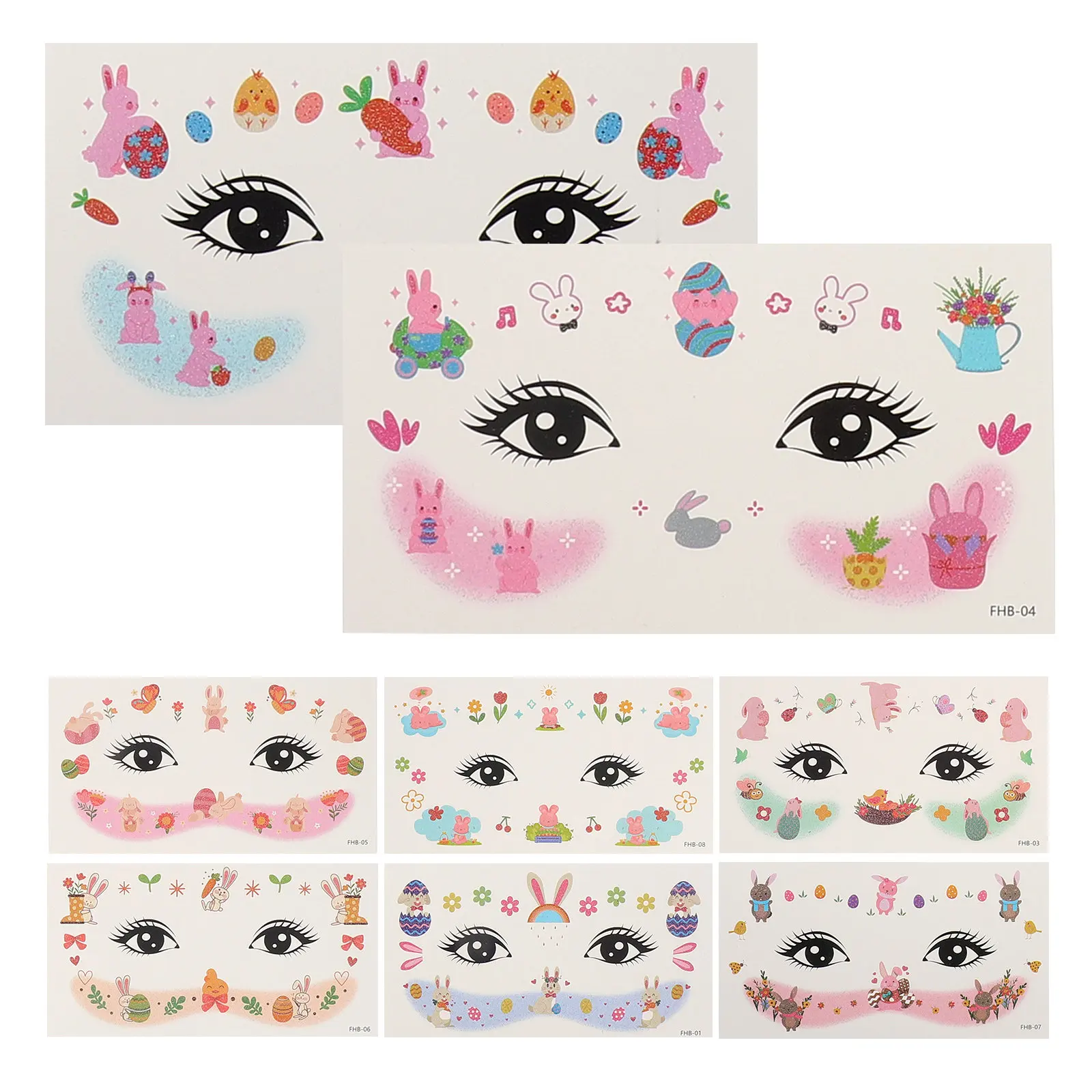 

8Pcs Easter Bunny Face Stickers Temporary Glitter Tattoos Kids Makeup Easter Animal Decorations Supplies