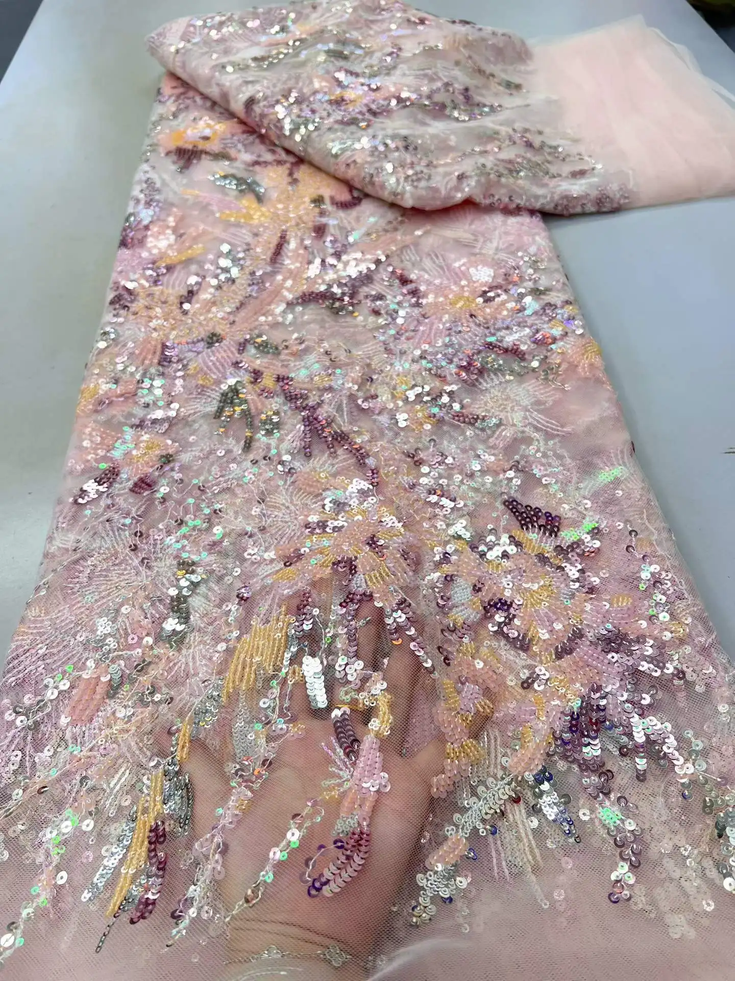 

Wholesale Luxury African Sequin Lace Fabric French New African Fabric 2026 Sequins Tulle Lace Fabrics For Nigeria Dresses Sewing