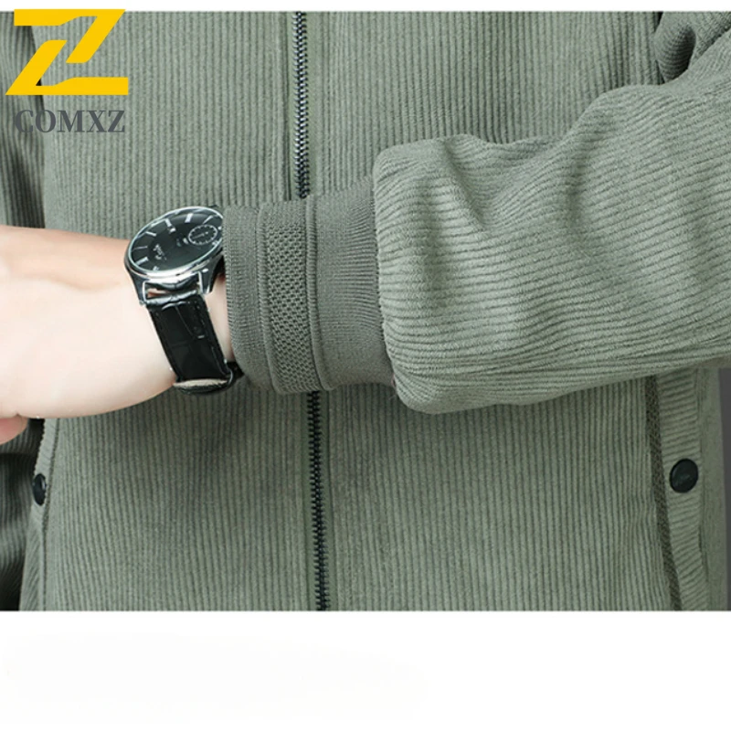 Autumn Corduroy Jacket Men's High-end Fashion Solid Color Comfortable Windproof Coat Male Clothing Casual Business Thin Jackets