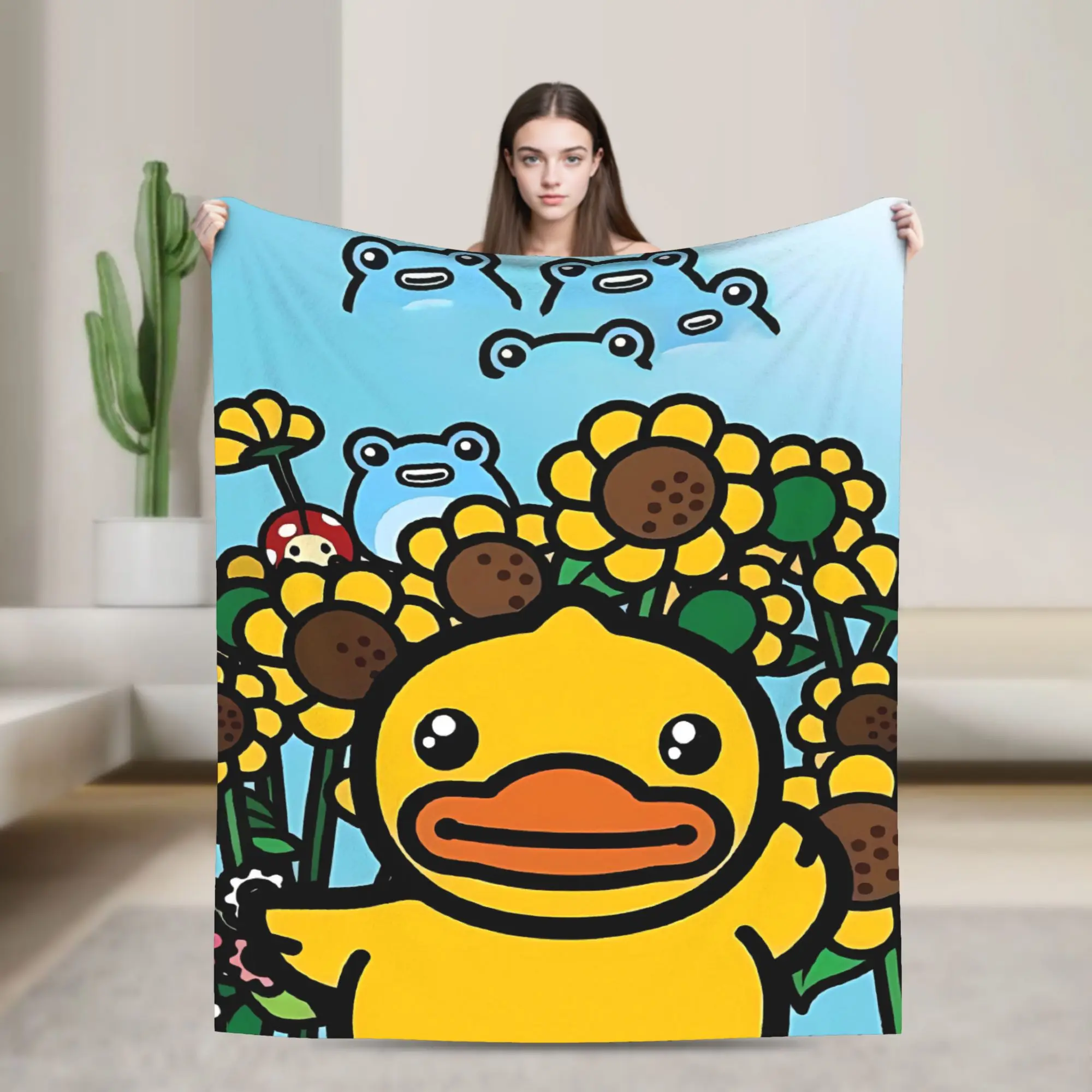Manta con estampado de pato de Blanket animados amarillo, adecuada para todas las estaciones, adecuada para sala de estar