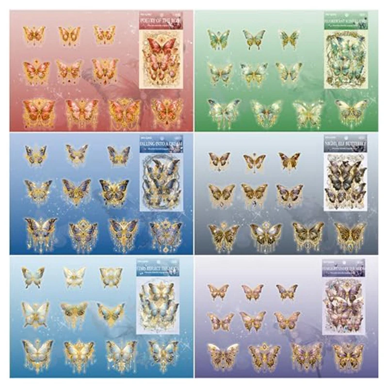 120 Pcs Butterfly PET Stickers Kit Ice Crystals Transparent Butterfly Waterproof Sticker Decals Set For Scrapbooking Supplies