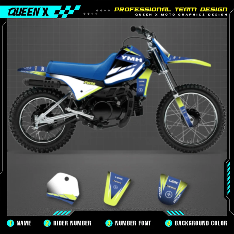 

Queen X MOTOR Motorcycle Graphics Background Decal Stickers Kits For YAMAHA PW80 PW 80 All Year Number Name Cusotm