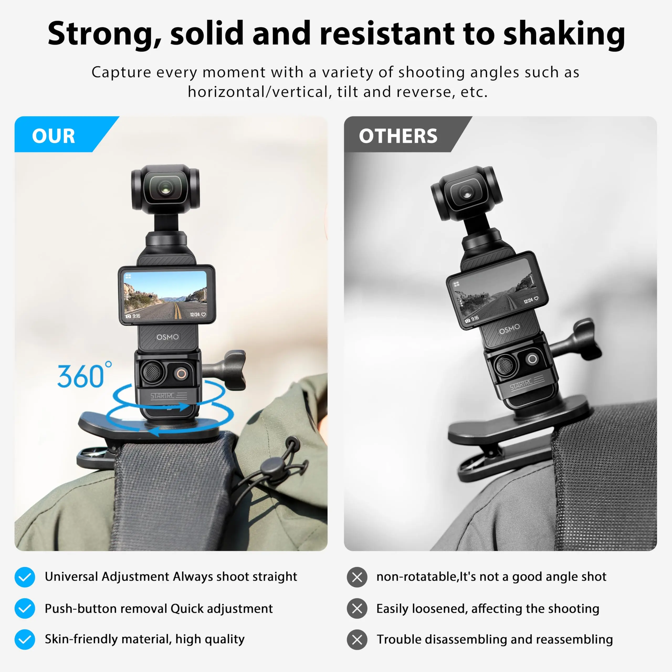 For OSMO Pocket 3 360° Rotation Backpack Clip Mount Shoulder Strap Accessories for DJI Pocket 3/OSMO Pockt/Action Cameras