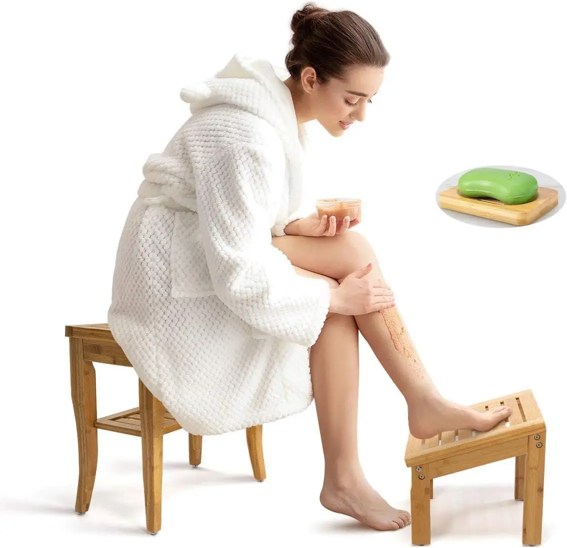 

Душевая скамейка с подставкой для ног, 2-ярусное кресло-органайзер для ванной комнаты с подставкой для хранения, деревянное кресло для ванной комнаты Sh