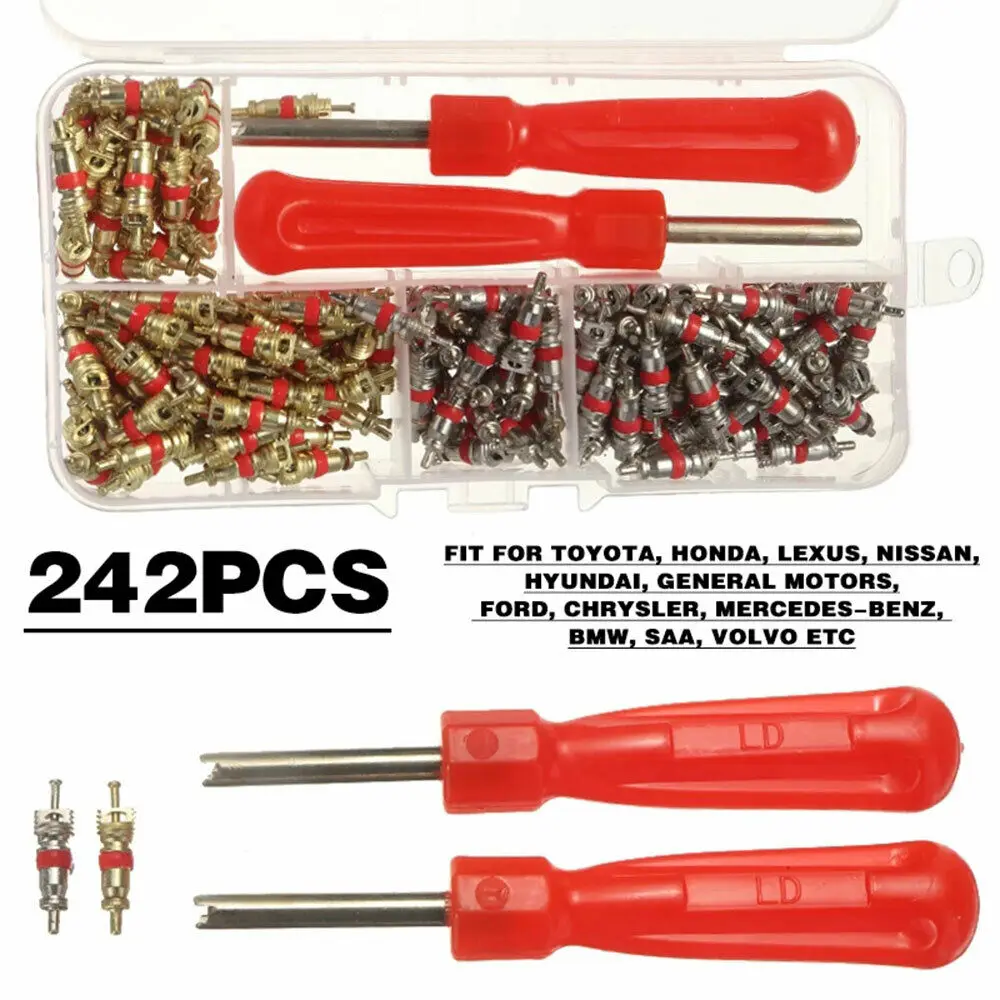 

242Pcs/Set Car A/C Air Conditioning R134a Valve Core Assortment+Remover Tool Kit Set Handy Valve Core Removal Tubeless Core Kit