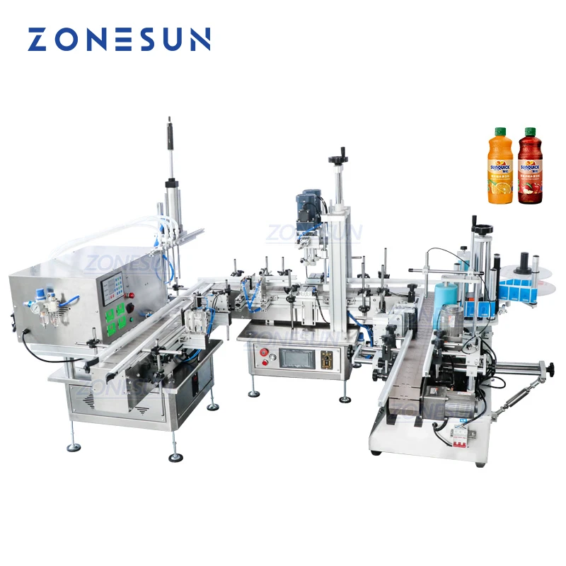 ZONESUN ZS-FAL180C7 Automatic Filling Capping Labeling Machine U Shape Conveyor For Juice Beverage Soda Water Beer Foamy Liquid