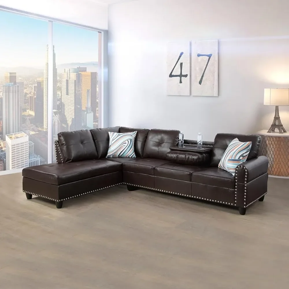 

2 Piece Faux Leather Left Facing Sectional Sofa,furniture living room, luxury modern, sofa Brown