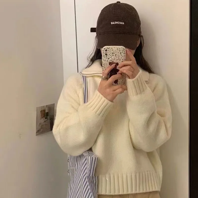 Maglione pullover a mezza catena sciolto a collo alto alla moda e semplice, maglione a maniche lunghe con temperamento autunnale e invernale