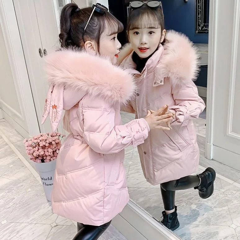 Cotton-padded winter coat for girls aged 5-12 years foreign style children's cotton-padded jacket with long padded down jacket