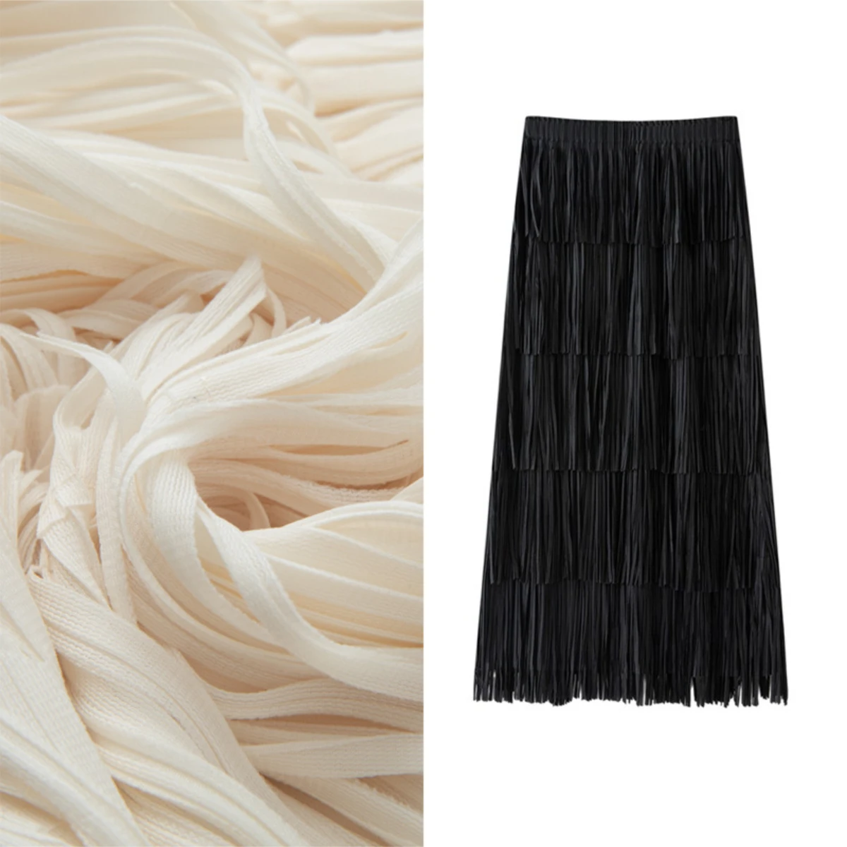 Miyake Pleated Tassel Skirt Women 2026 Design Sense Niche Autumn New Elegant Versatile Commuting Slim Draped Jupe Tassel Skirt