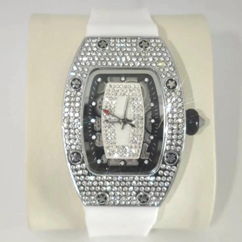 Hot Sell Fashion Ice Watch For Women Luxury Rose Tonneau Watch Ladies Dress Diamond Shiny Jewelry Wristwatch Girl Dropshipping