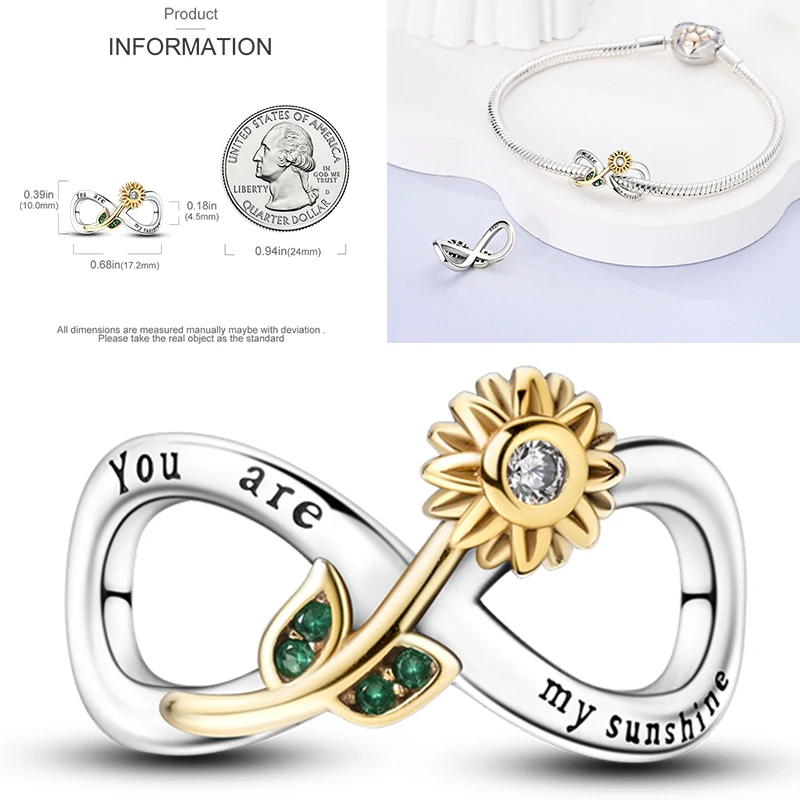Katzen- und Sonnenblumen-Charm aus 925 Sterling Silber, gelbe Blume, Sonnenblume, Hausperlen, passend für Original-Armreifen, Damen-DIY-Schmuck – Detail 25