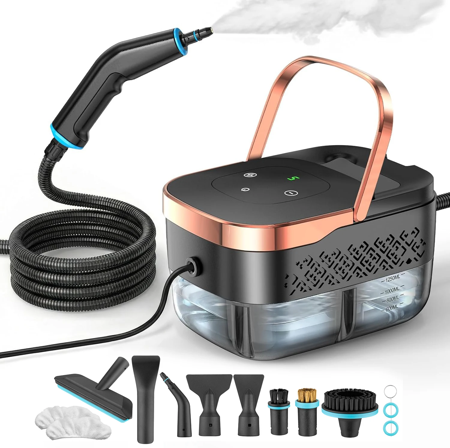 Nettoyeur vapeur portable, chauffage rapide en 15 secondes 105 ℃   thermomètre, pour voiture/maison/carrelage/meubles + 10 accessoires