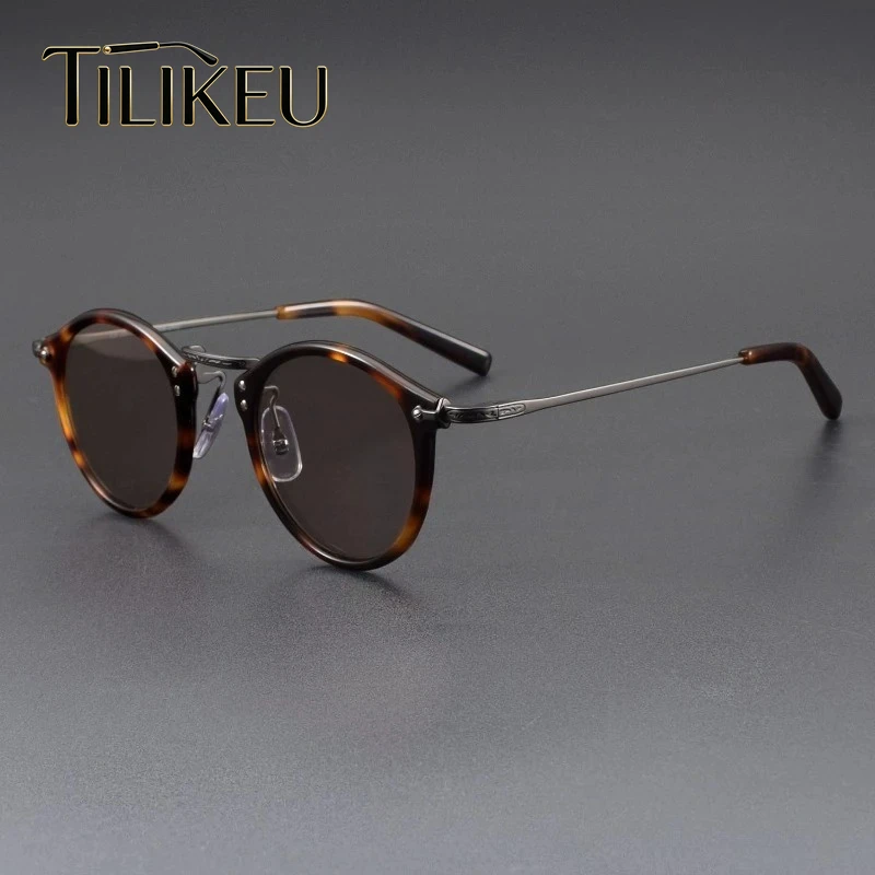

Summer Sunshade Retro Oval Acetate Titanium Sunglasses Men Outdoor Party Travel Fishing Sunscreen Sunglasses Men Shades UV400