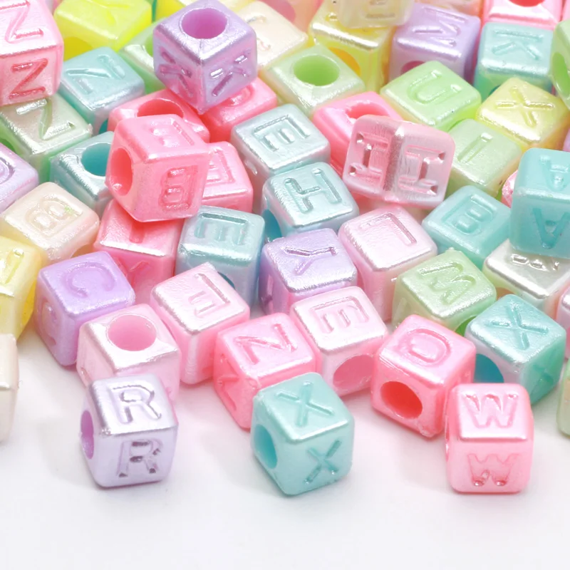 50pcs Acrylic Alphabet Beads Colorful Square Letter For Making Jewelry Hairpin Keychain Phone Chain Customized Accessories Craft