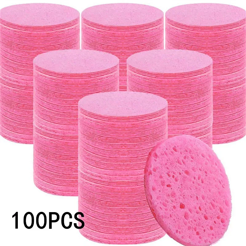 Reusable Round Facial Sponges Pad Set - 10/20/50/100PCS Natural Compressed Exfoliating Cleansing Pads for Face