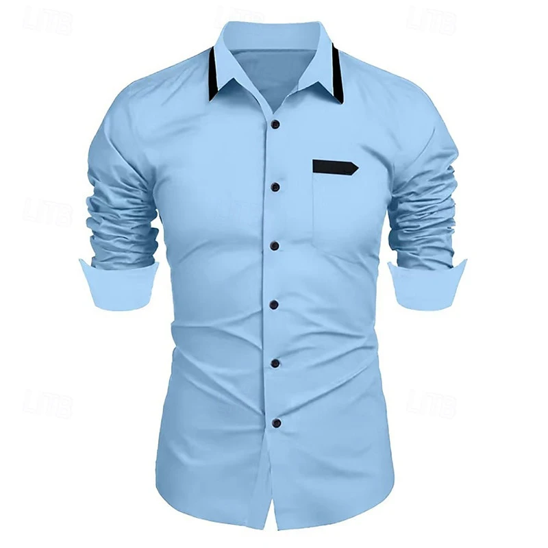 Tops Shirt Men Business Casual Button Suit Lapel Long Sleeve Shirt Simple Blue White Pink Soft Comfortable Material