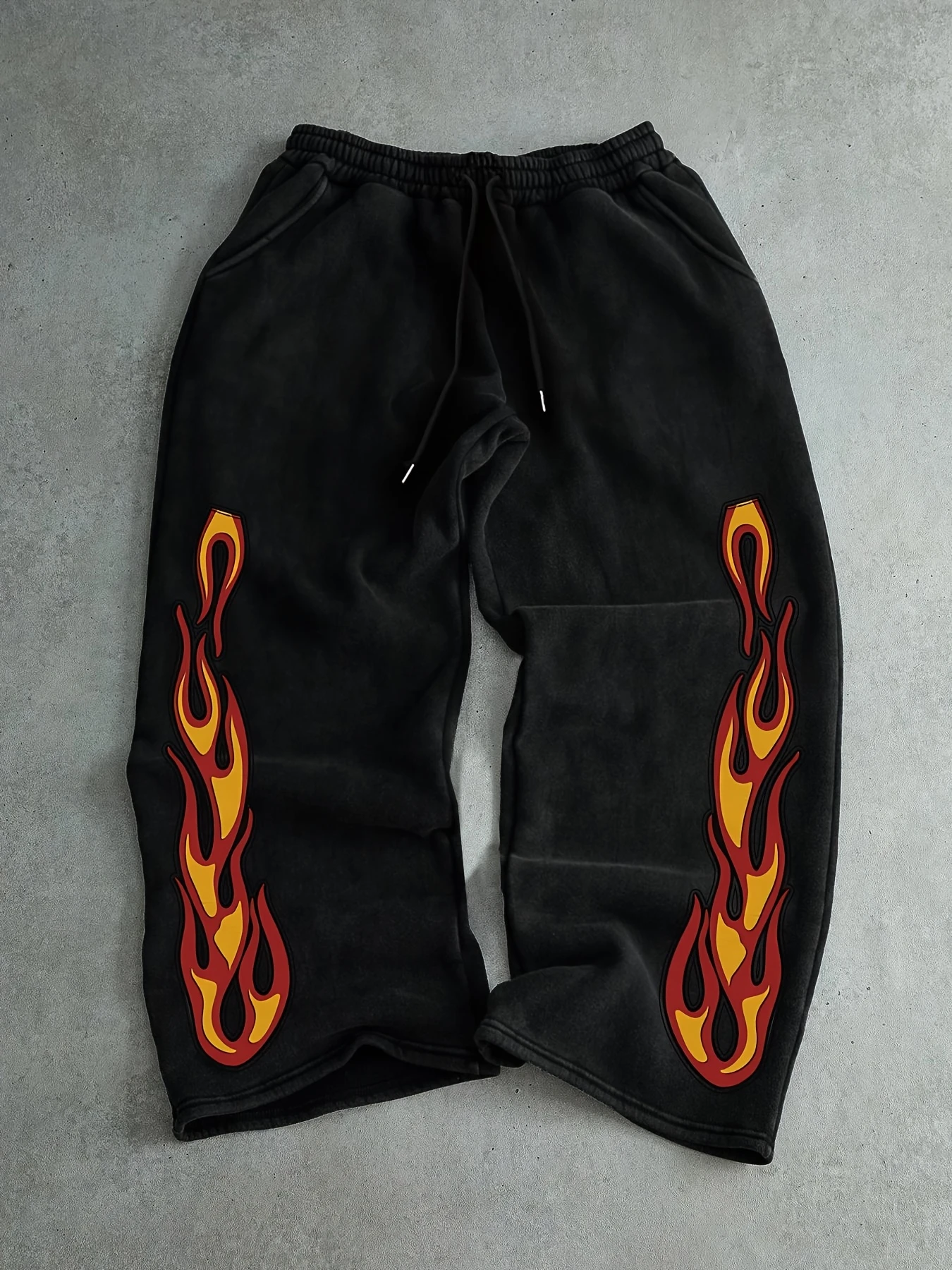 Men's & Women's Flame Print Sweatpants Gothic Letter Drawstring Loose Wide Leg Joggers Y2K Streetwear Trousers