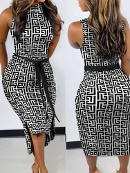 Dress for Women 2024 Summer New Casual Geometric Print Sleeveless Bodycon Dress Vestidos De Mujer Elegant Boho Midi Robe Female