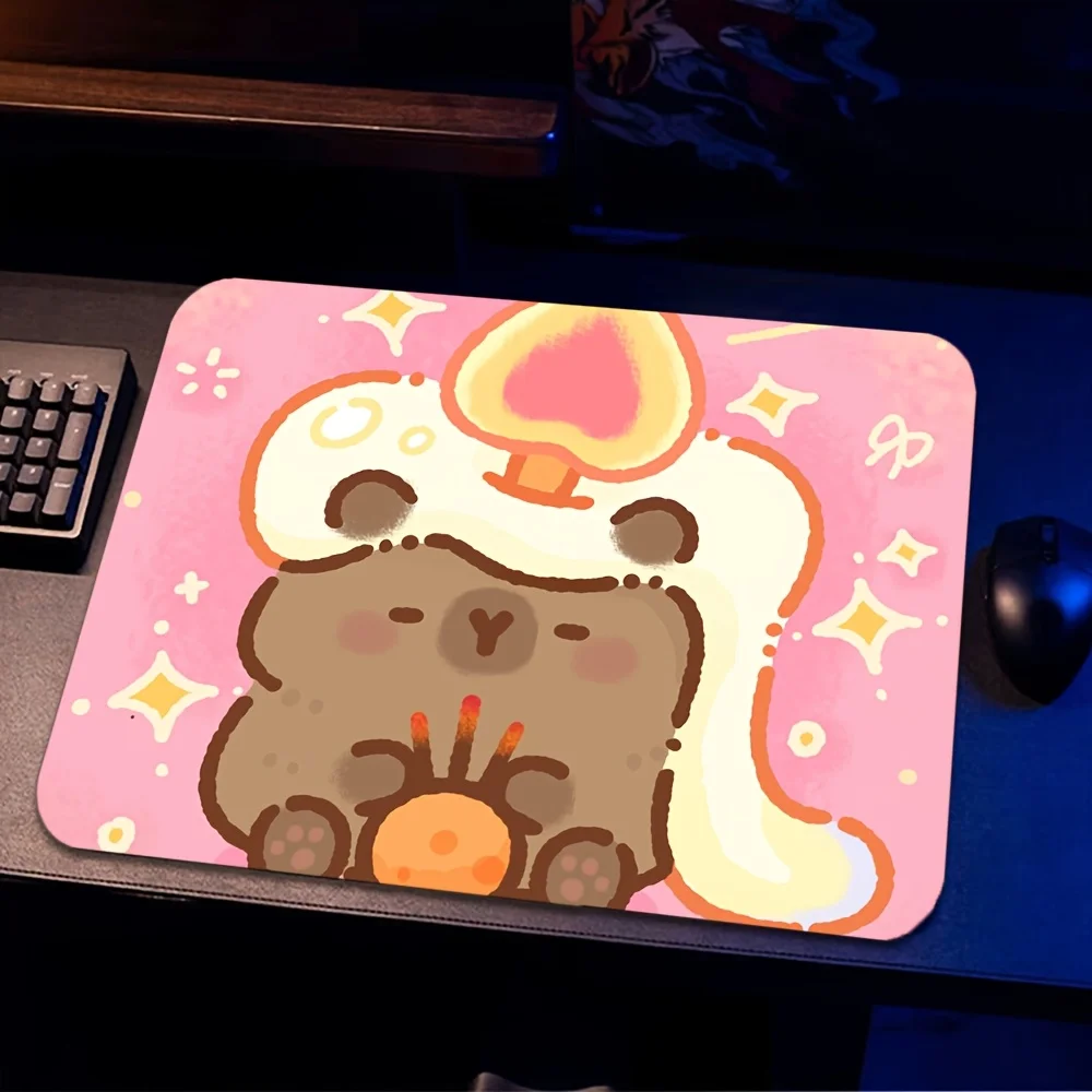 

Cute Capybara Mushroom Hat Mouse Pad, Pink Kawaii Cartoon Desk Mat, Non-Slip Gaming Mousepad for Office Home Decor
