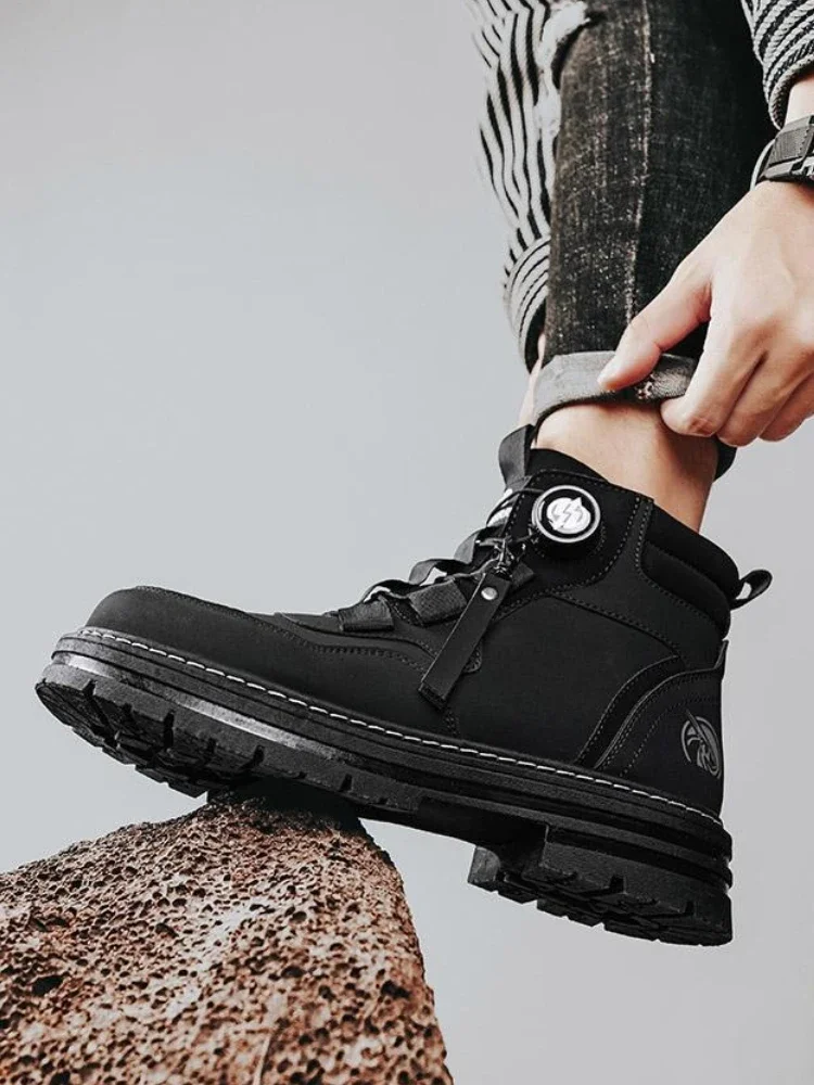 Men's Stylish Lightweight Safety Shoes Winter Fleece Lined Thickened Warm Abrasion Resistant Stain Resistant American Design