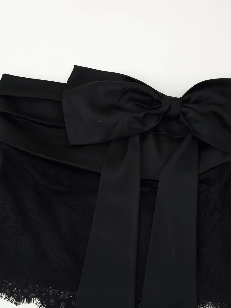 الصيف الدانتيل الديكور المرقعة القوس التنانير الصغيرة النساء الجانب سستة ألف خط نصف تنورة الإناث مثير Y2K ارتداء 2025 جديد