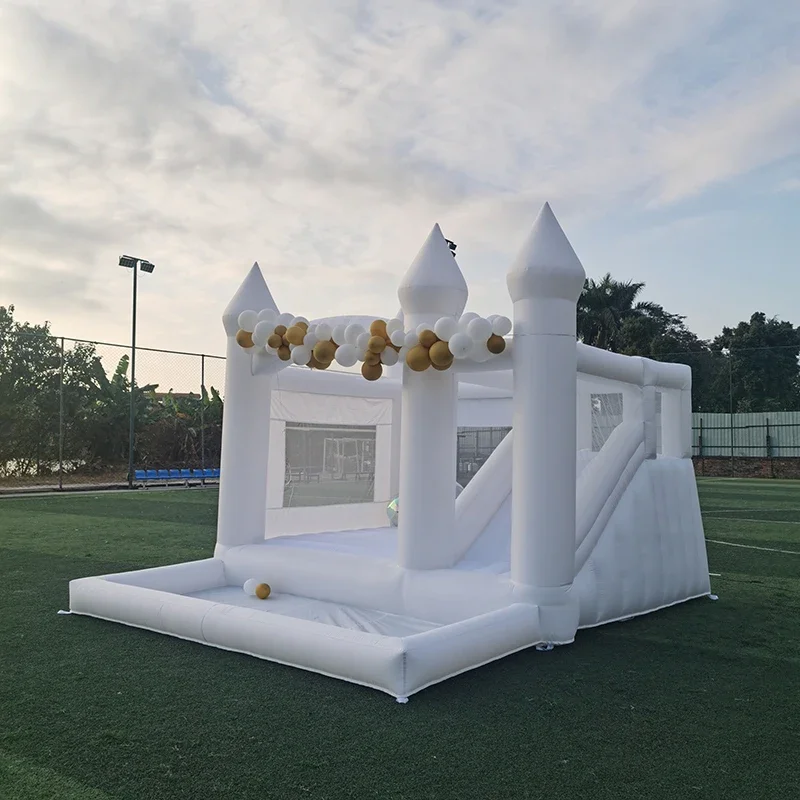 4x4.5 متر أكسفورد الأبيض نفخ ترتد البيت قلعة كبيرة مع حفرة الكرة والانزلاق ترتد البيت للأطفال 3-12 داخلي وخارجي
