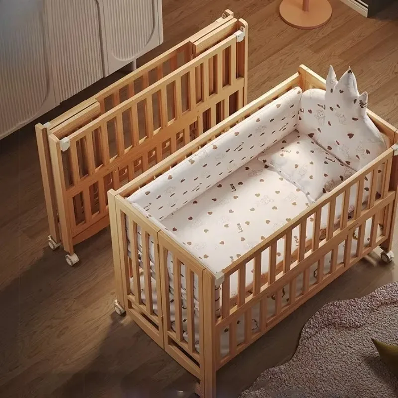 2026for Factory Crib Foldable Solid Wood Paint-free Multifunctional Newborn Crib Movable Splicing Large Bed Wholesale