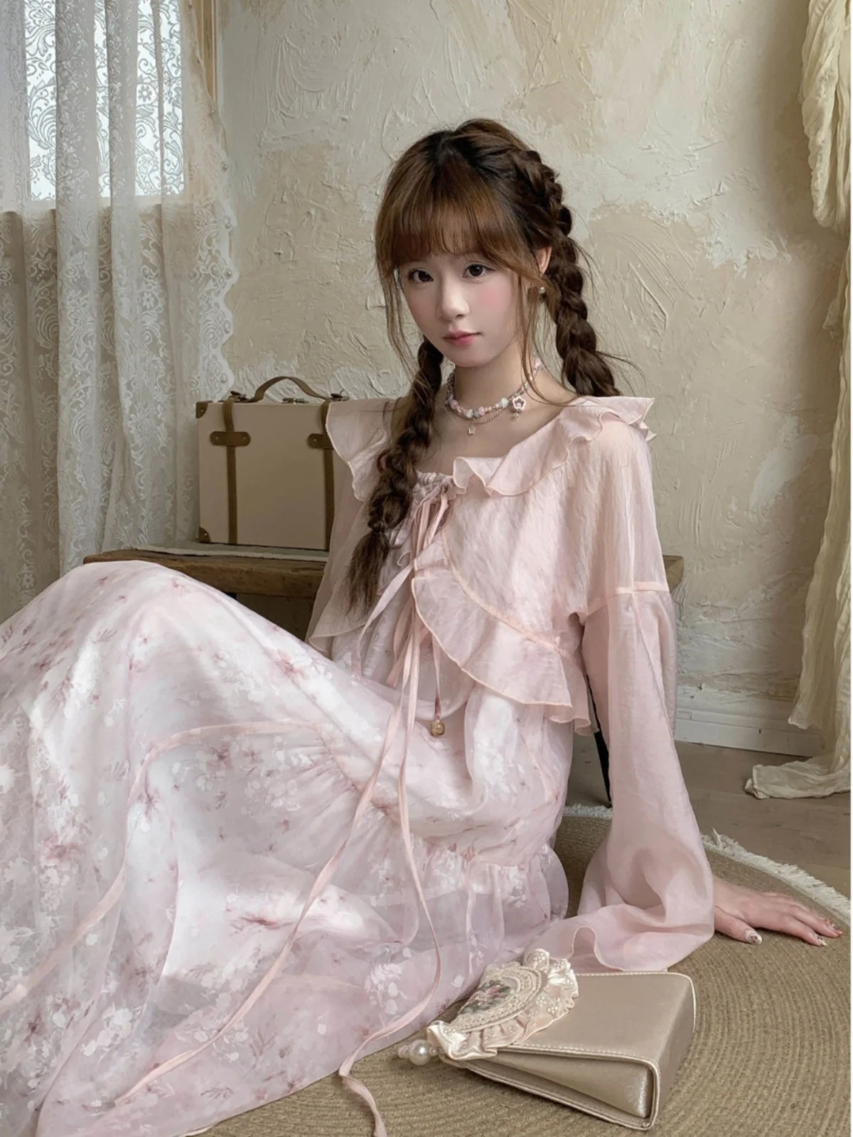 Długa spódnica damska z kwiatowym wzorem Beach Vaion, na ramiączkach, w stylu Sweet Forest System, nowa letnia sukienka z wysokim stanem, fason A-line.