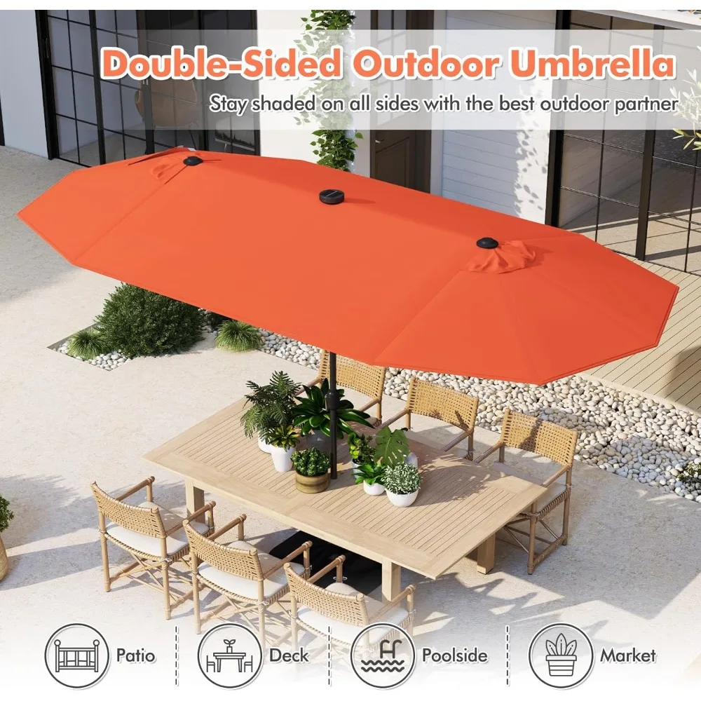 

Double-Sided Patio Umbrella with Solar Lights, 13FT Large Umbrella with Crank Handle, Umbrella Base Included,