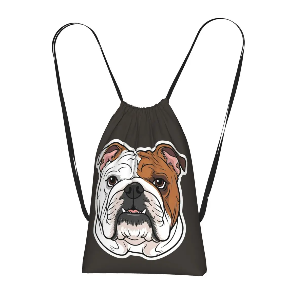 British English Bulldog Dog Face Nose Cute Drawstring Backpack hiking cycling Bag Portable Travel Drawstring Bag for Men Women