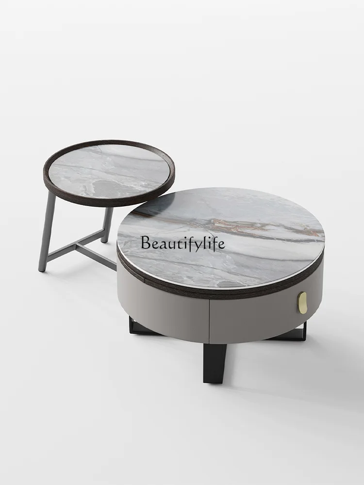 

*Living room home tea simple rock slab small apartment round tea table