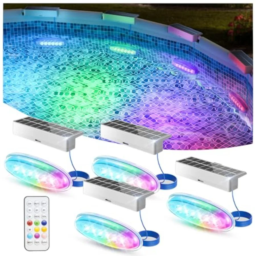 Solar Pool Lights for Above Ground and Inground Pools - IP68 Waterproof 9 RGB Color LED Pool Light with 3.6ft Cord and Remote,