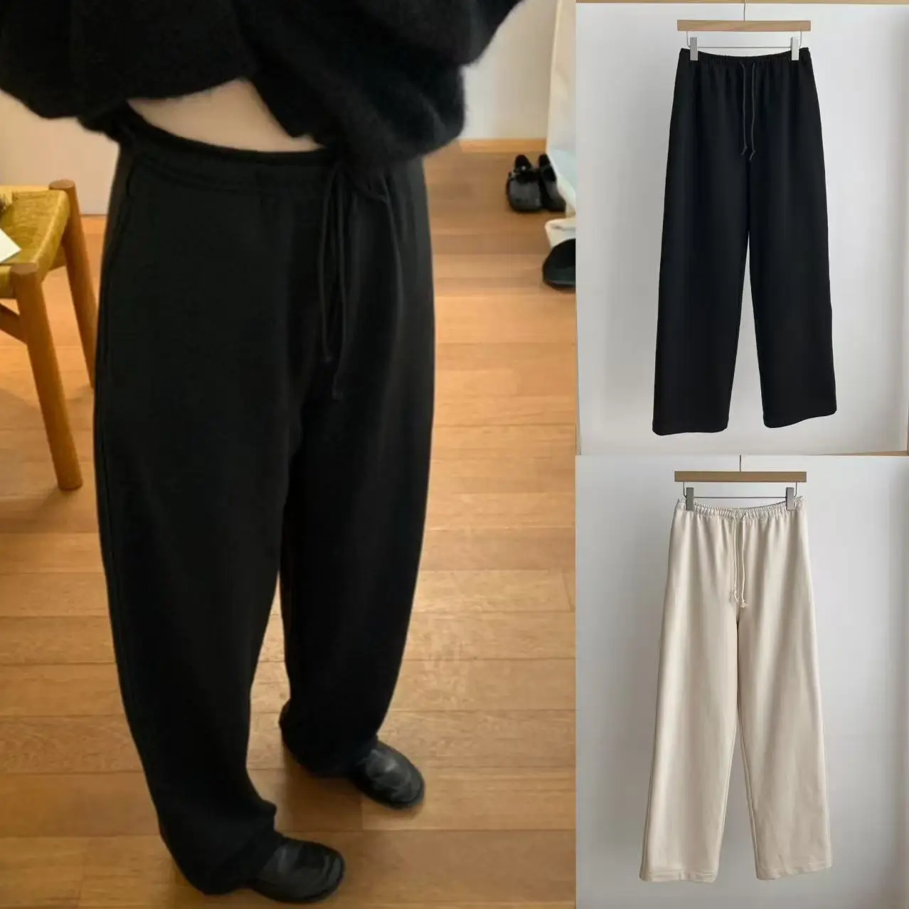 ارتفاع الخصر Dstring مريحة مستقيم الساق التخسيس Sweatpants غير المتماثلة تخفيف Sle فضفاضة تناسب السراويل الطويلة #1