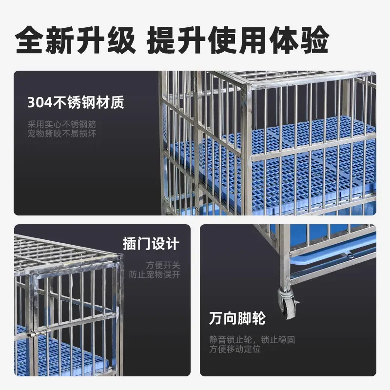 Customized Stainless Steel Dog Cage for Medium and Large Pets Detachable Assembly Indoor Kennel with Toilet Tray