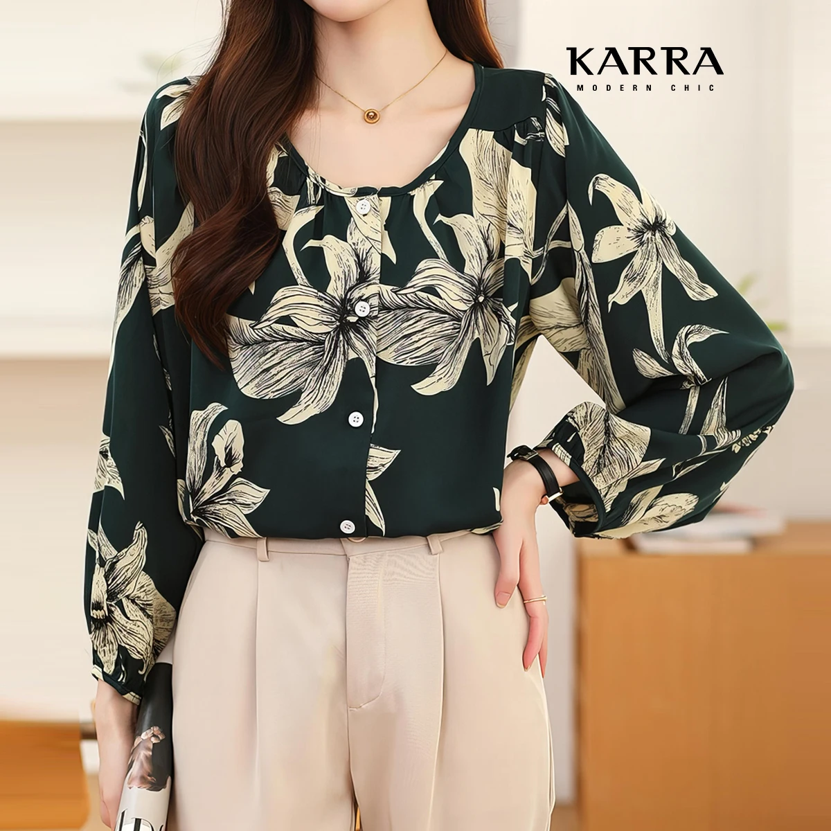 KARRA (to 88) Big flower drawing blouses _ KB4SBL022C