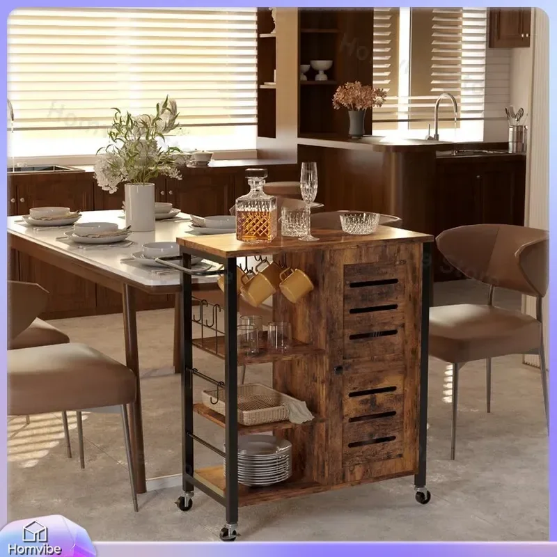 for Cross-border Solid Wood Push Dining Cart Simple High-value Mobile Dining Cart Household Multi-functional Storage Locker