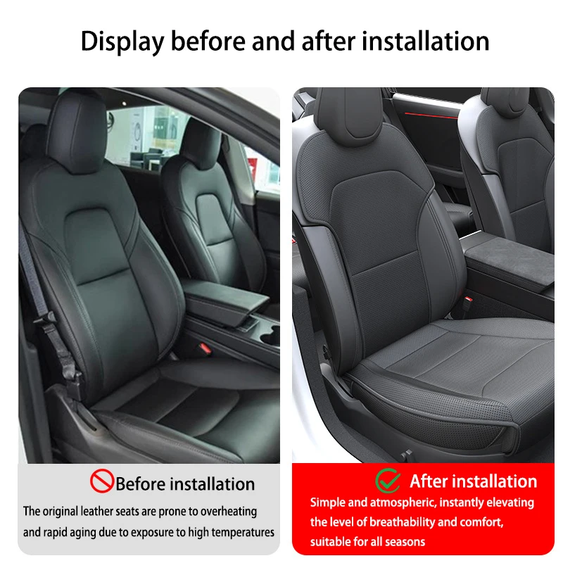 For Tesla ModelY YL Juniper25+ PU Seat Cushion Ventilation Comfortable, Four Seasons Universal Split Single Sitting Back Row Set