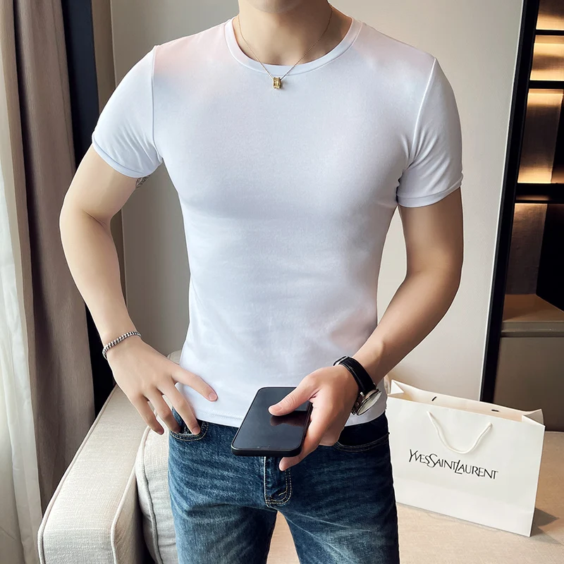 Summer High Quality Solid Slim Fit Short Sleeve T-Shirts Men O-Neck Casual Skinny Tee Shirt Man Sports Fitness Cotton T-Shirts