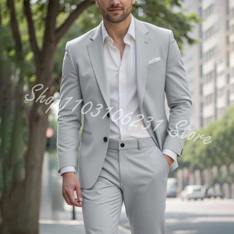 Men's Suits Grey Costume Homme Slim Fit Formal Best Men Wedding Tuxedo 2 Piece Sets Jacket Pants Business Trajes De Hombre
