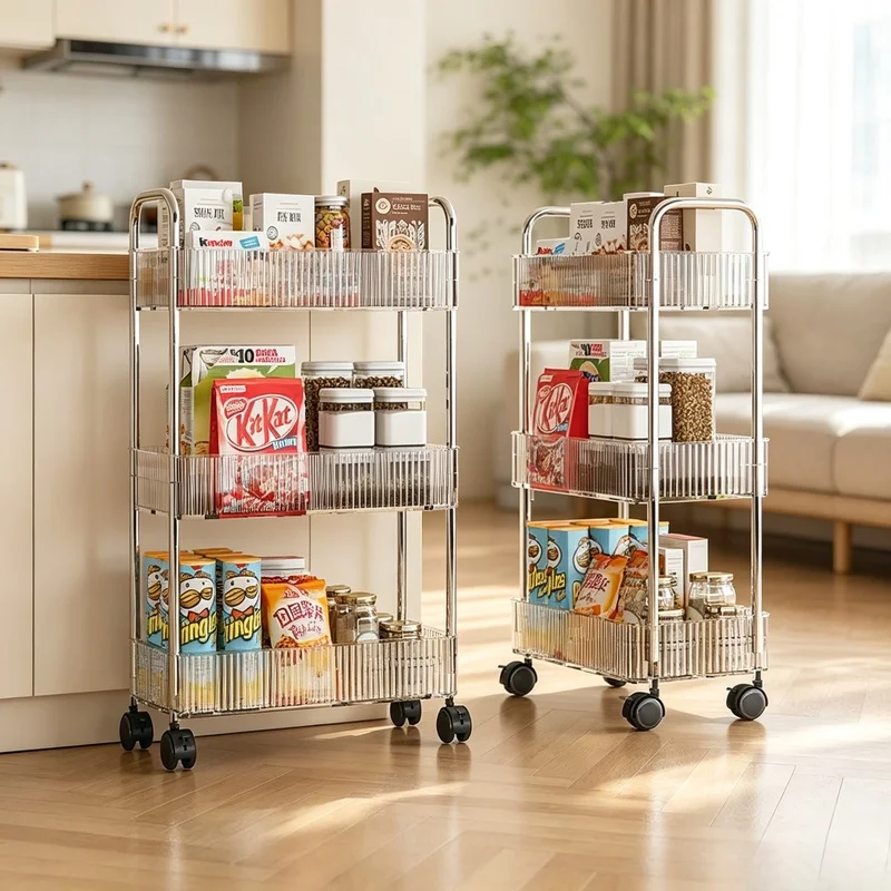 Multi-layer Rolling Cart with Movable Wheels, 3 Tiers Mobile Storage Rack for Kitchen Snacks Cosmetic Daily Sundries