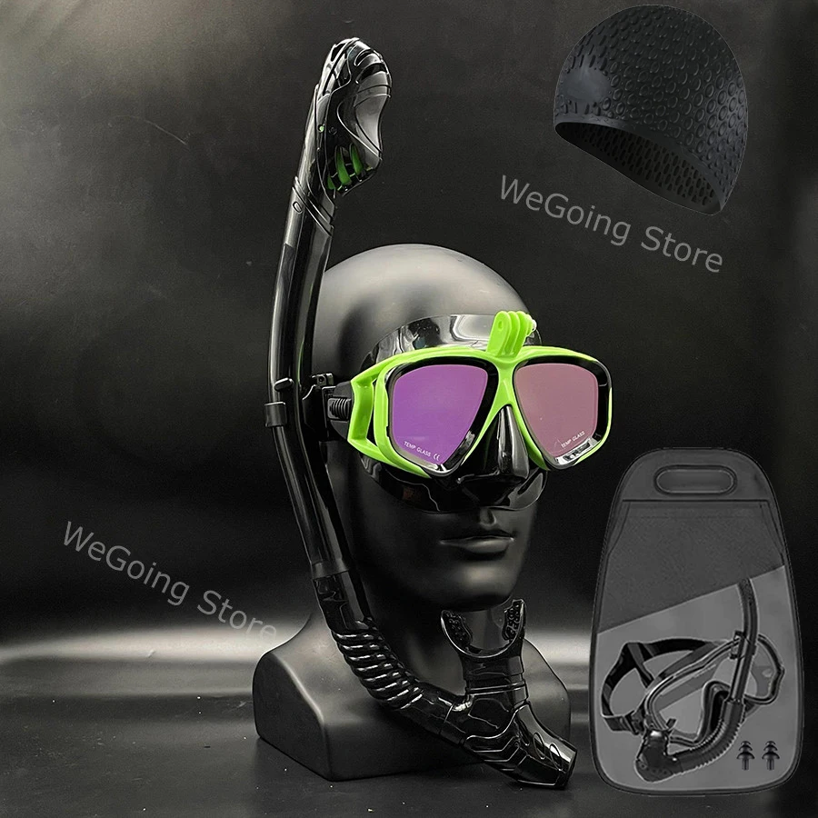 

Excellent GoPro Snorkelling Mask Gear for Scuba Diving with Adult Silicone Swimming Caps Pack In Carry Bag