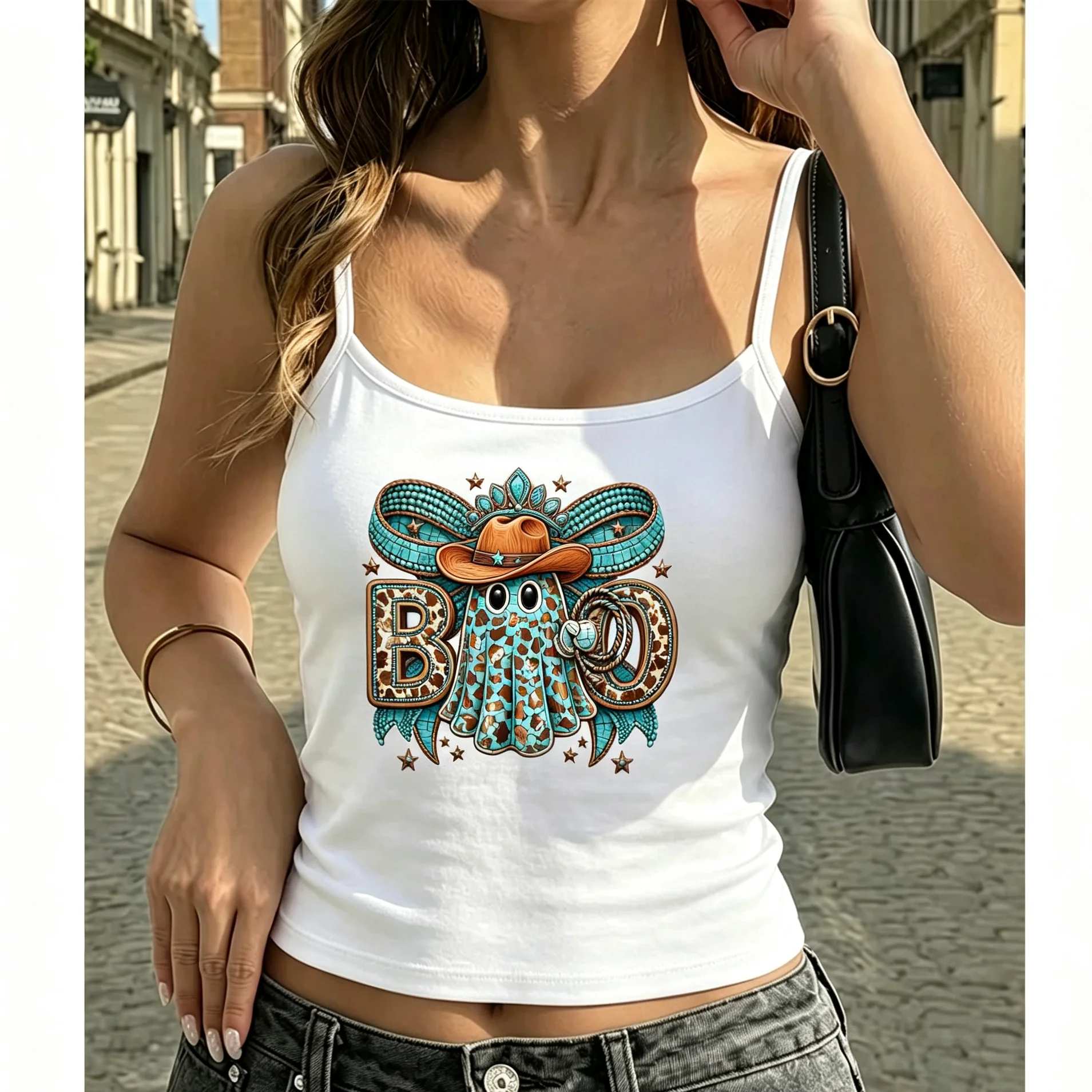 Boho Octopus and Lasso Tank Top Summer Camisole Spaghetti Strap Sleeveless Vest Casual Holiday Beach Tops Cool Girl Streetwear