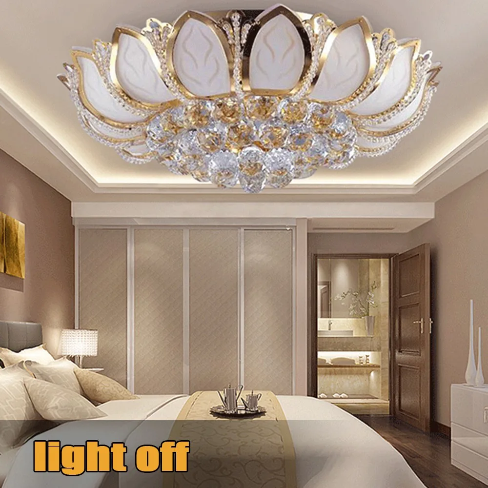 7 cabeça lustre de cristal ouro k9 cristal forma lótus lâmpada moderna luminária luxo led lustre luz para sala estar