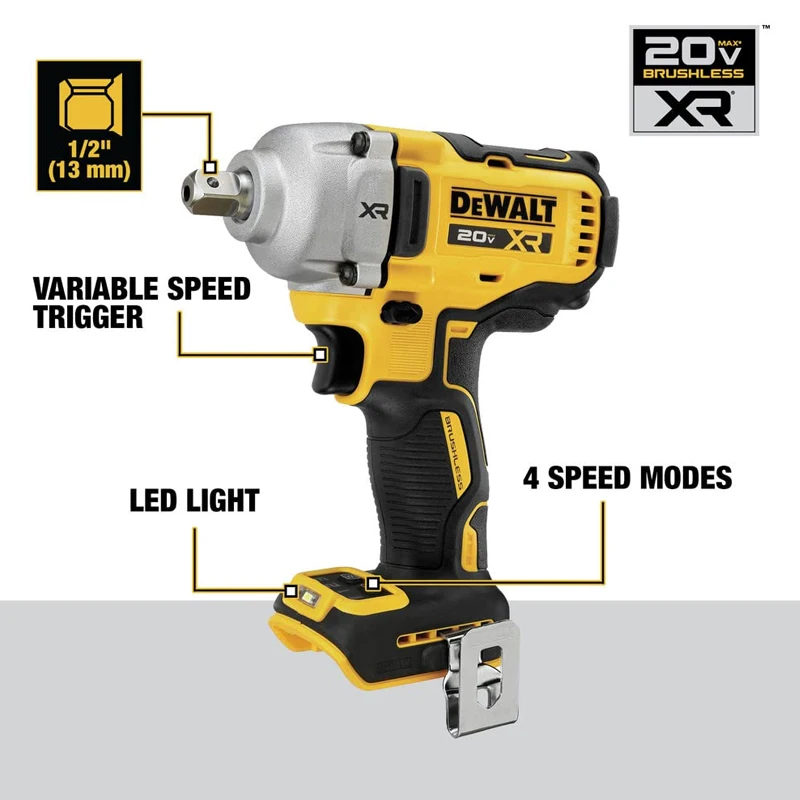 DEWALT DCF892 20V MAX* XR® 1/2 in. Brushless Cordless Mid-Range Impact Rechargeable Electric Wrench with Detent Pin Anvil