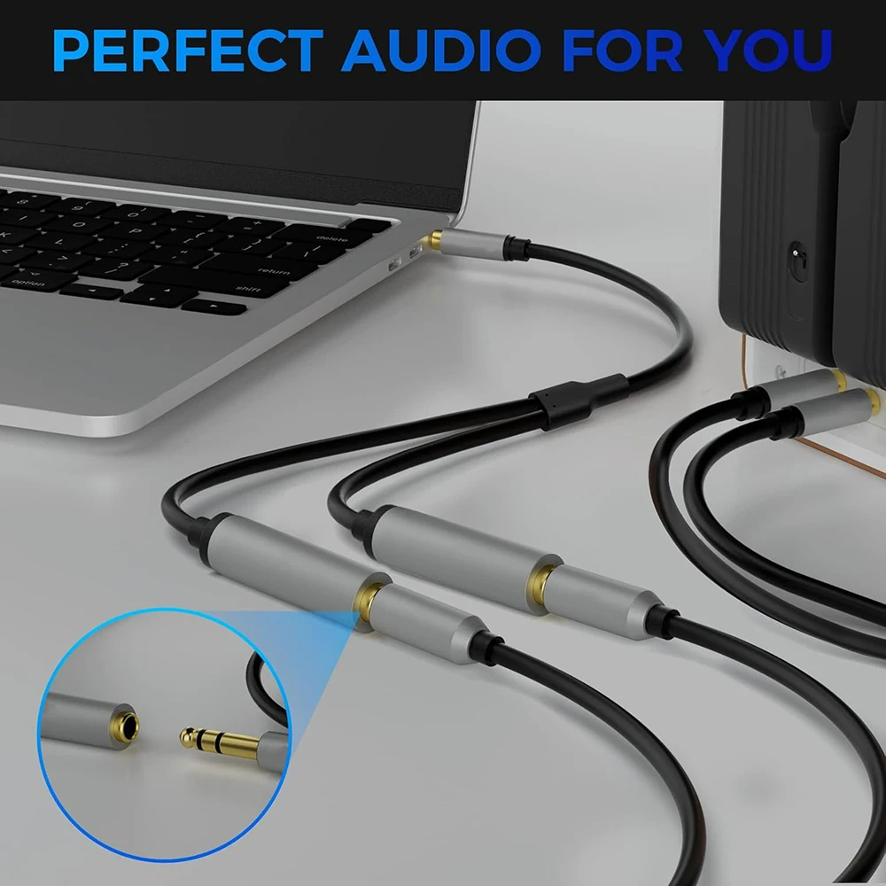 3.5mm TRS to Double 6.35mm Stereo Adapter Cord 1/8 inch Male to Dual 1/4 inch Female Jack Audio Extension Cable 30cm
