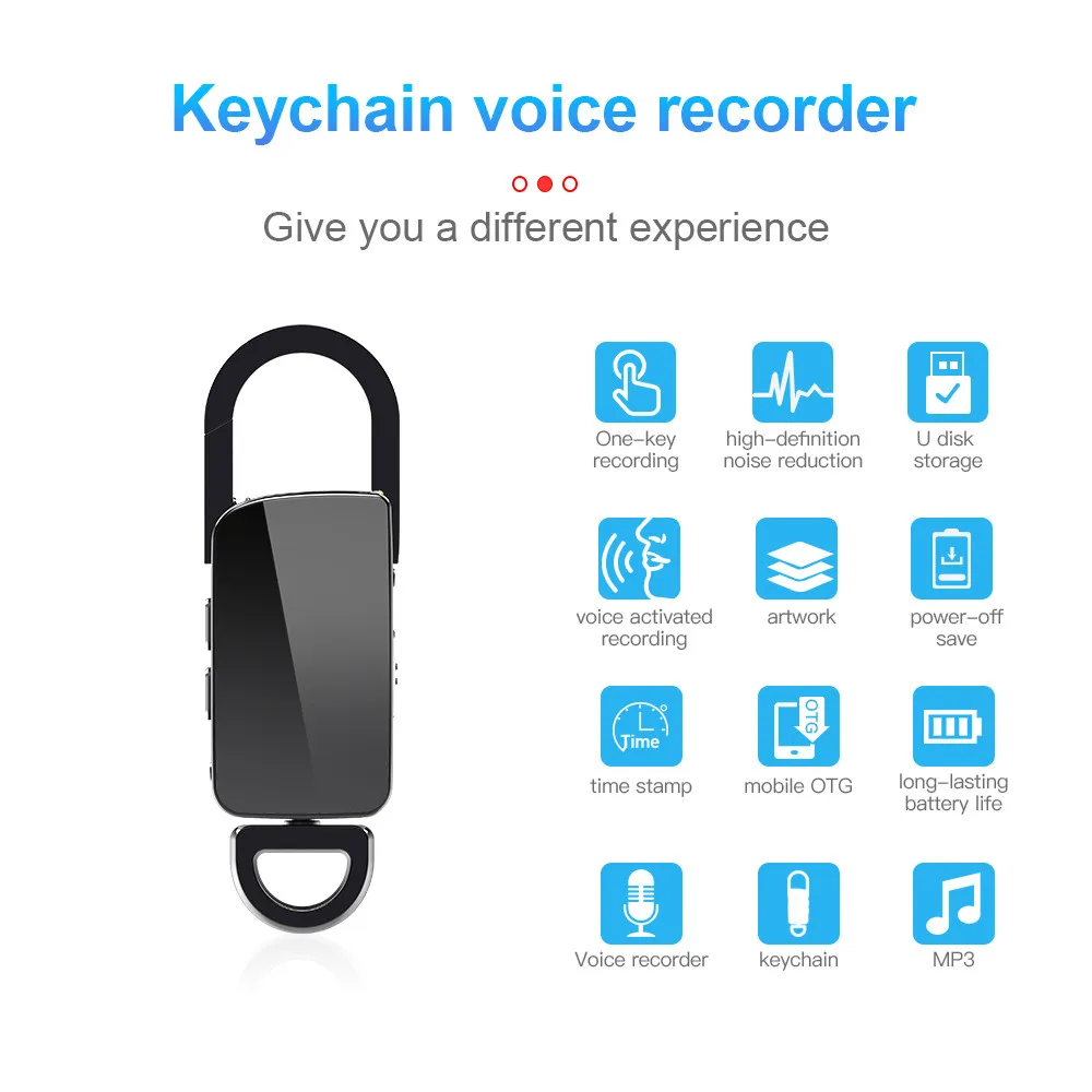 Shoumi Mini Recorder Audio Voice Recorder Hidden Dictaphone Device Sound 16G 32G Key Chain Digital Small Voice Dictaphone Mp3