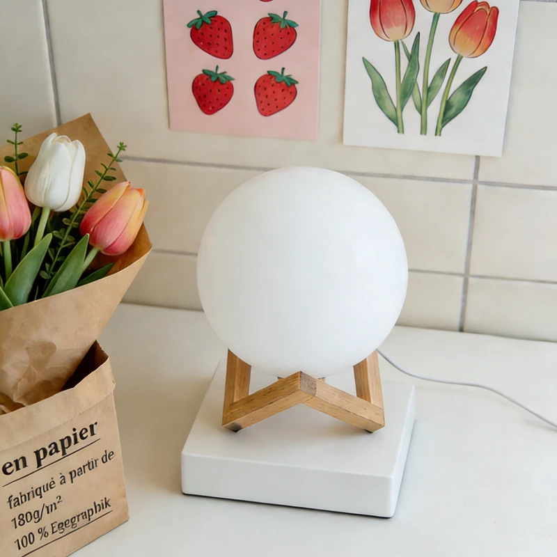 

Chinese Style Round Ball Lampshade Table Lamp Minimalist Modern Version Soft Light Sleep High-Value Ambient Light for Dorm Desk