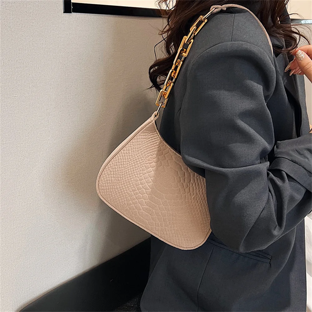 High Brand Fashion Simple Crocodile Underarm Bag New Bag Niche Trend Felt Bag Commuter Shoulder Bag Female Purses